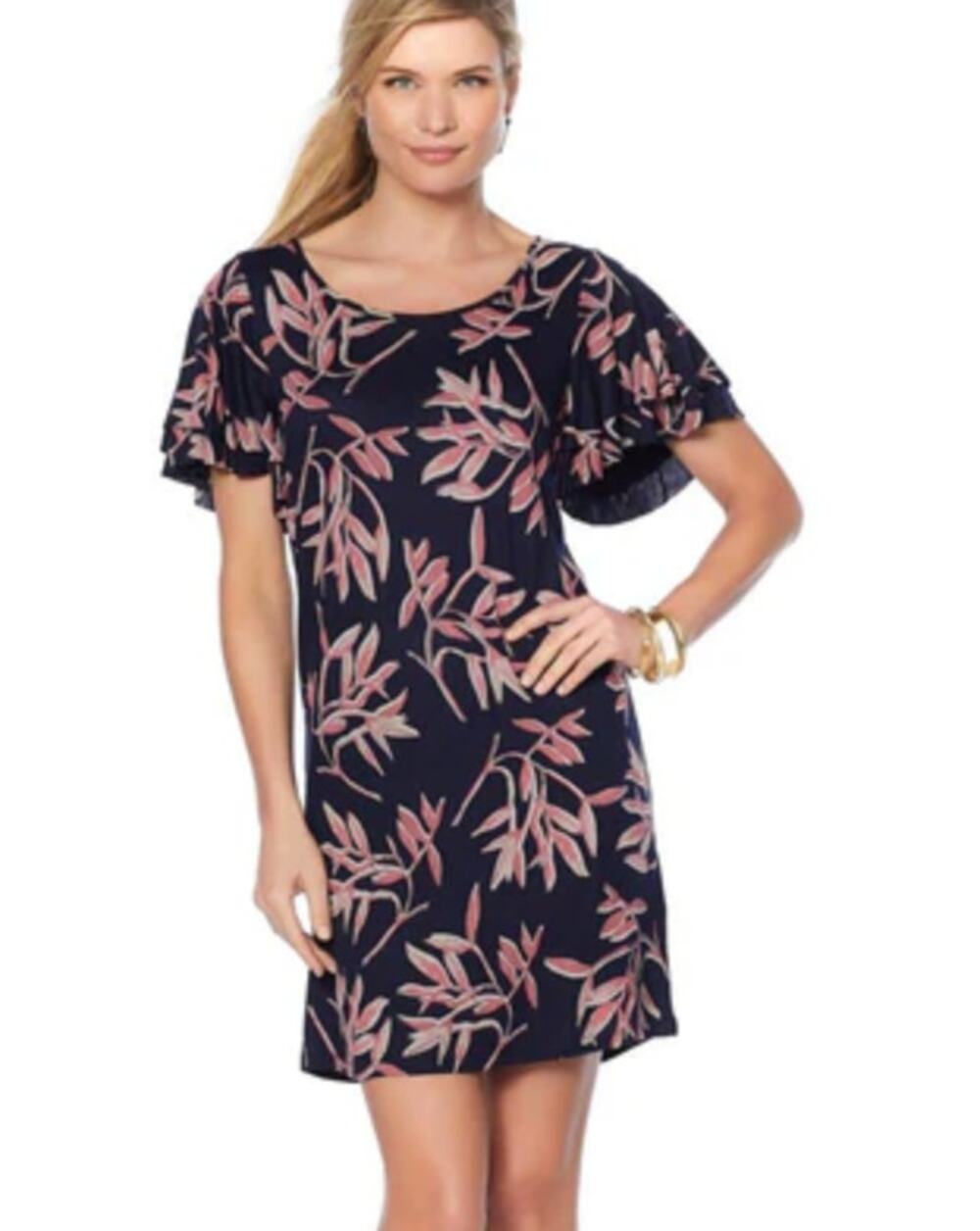 2/$15 Lucky Brand Floral Print Flutter Sleeve Dress Navy Blue Size S